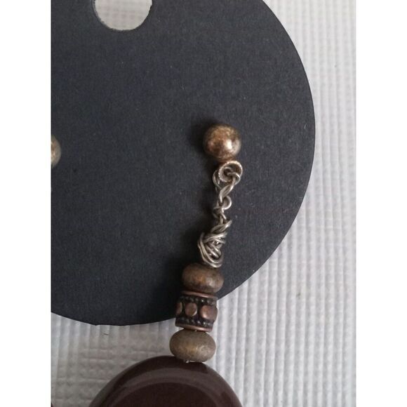Hand Crafted Dark Marbled Brown Oval Shaped Post Back Drop Style Boho Earrings - Picture 6 of 7